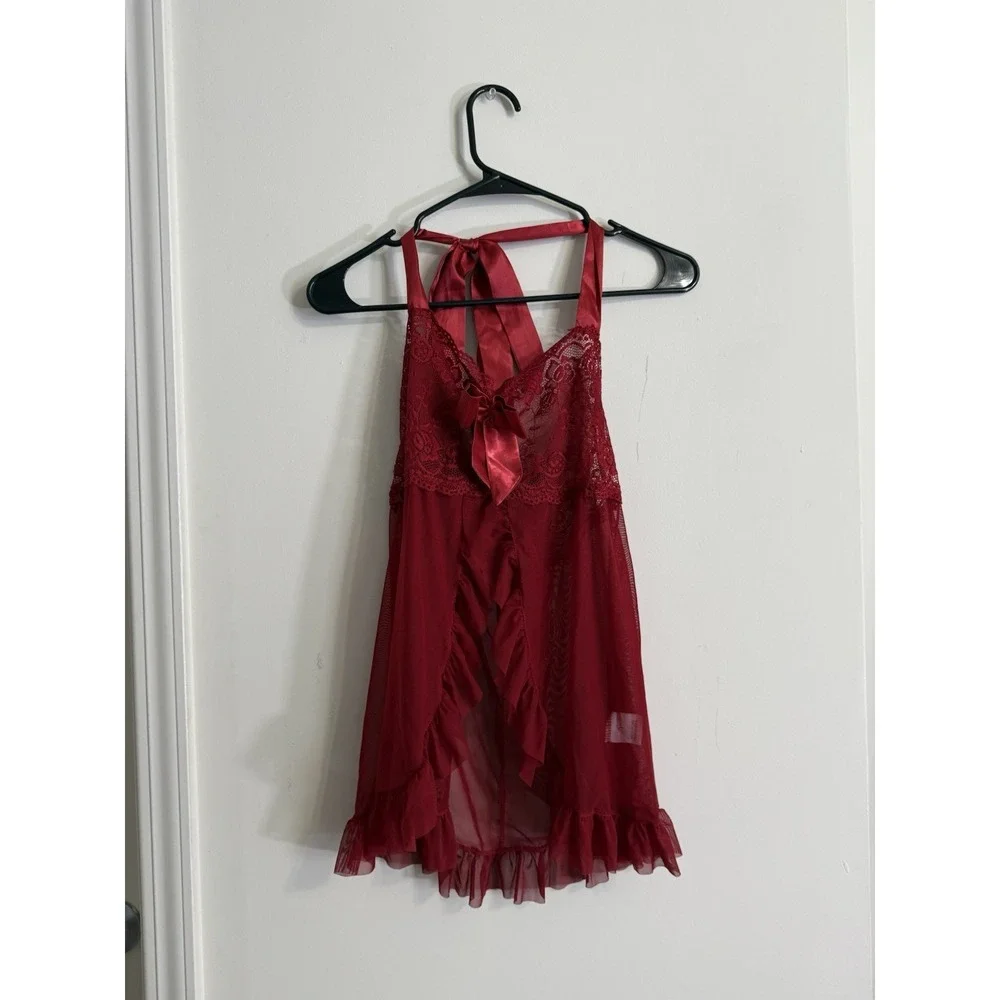 Women's Red Sexy‎ Babydoll Lingerie Valentines Day Dark Whimsigoth Bow Halter L
